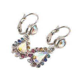 Kirks Folly Swarovski Crystal Leverback Earrings Rainbow Rhinestones Dangle Retr